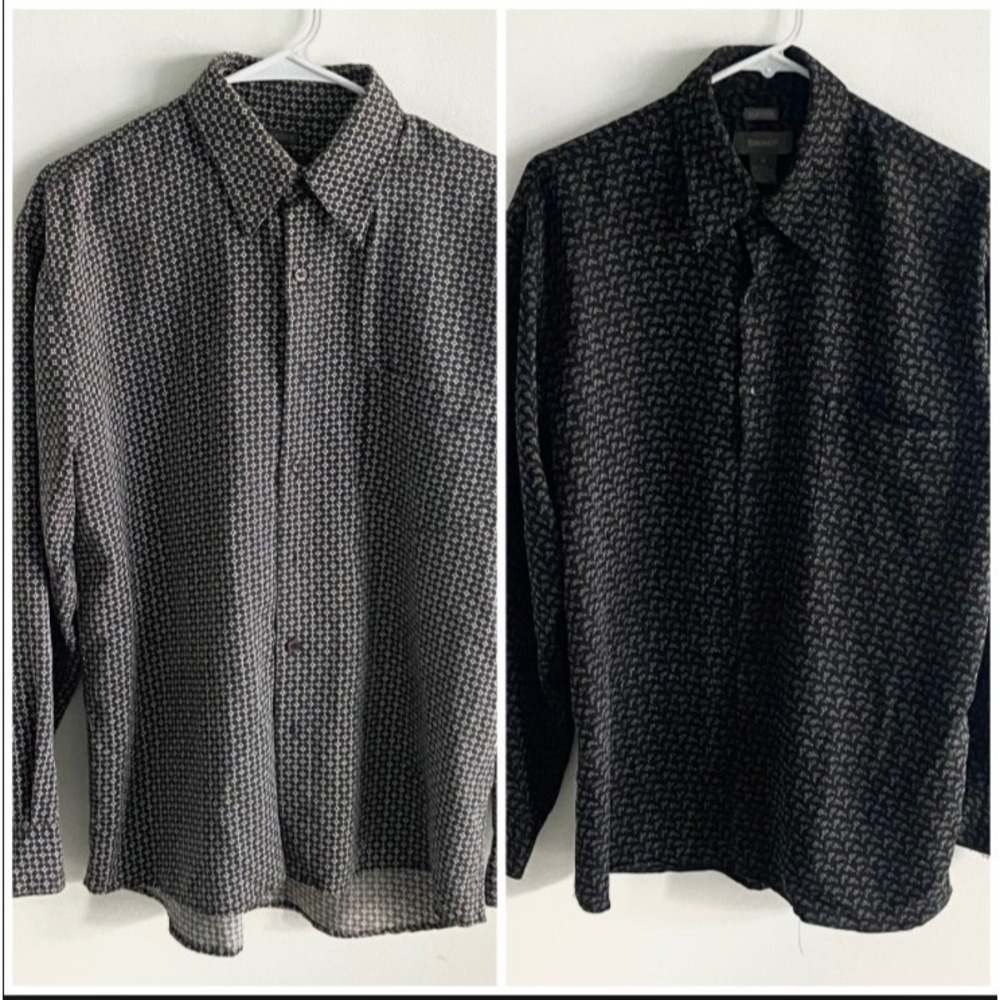 Bruno Sueded Mens Shirt Bundle Lot of 2 Geometric Print Long Sleeve Black Grey M
